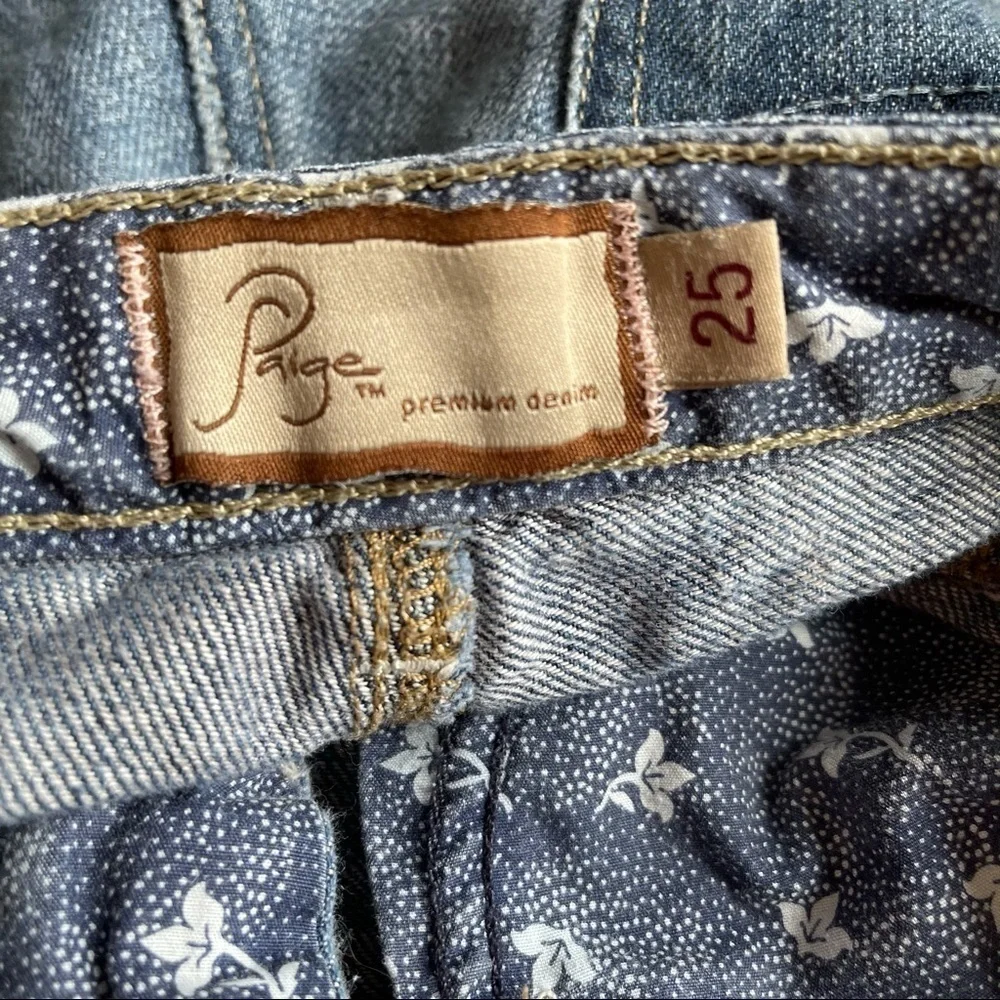 PAIGE Medium Wash Cut Off Raw Hem Jeans Shorts